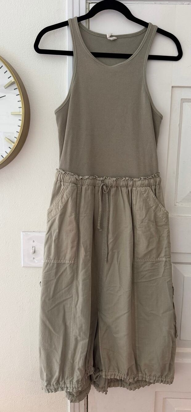 Anthropologie Daily Practice High-Neck tank twofer dress olive green size S